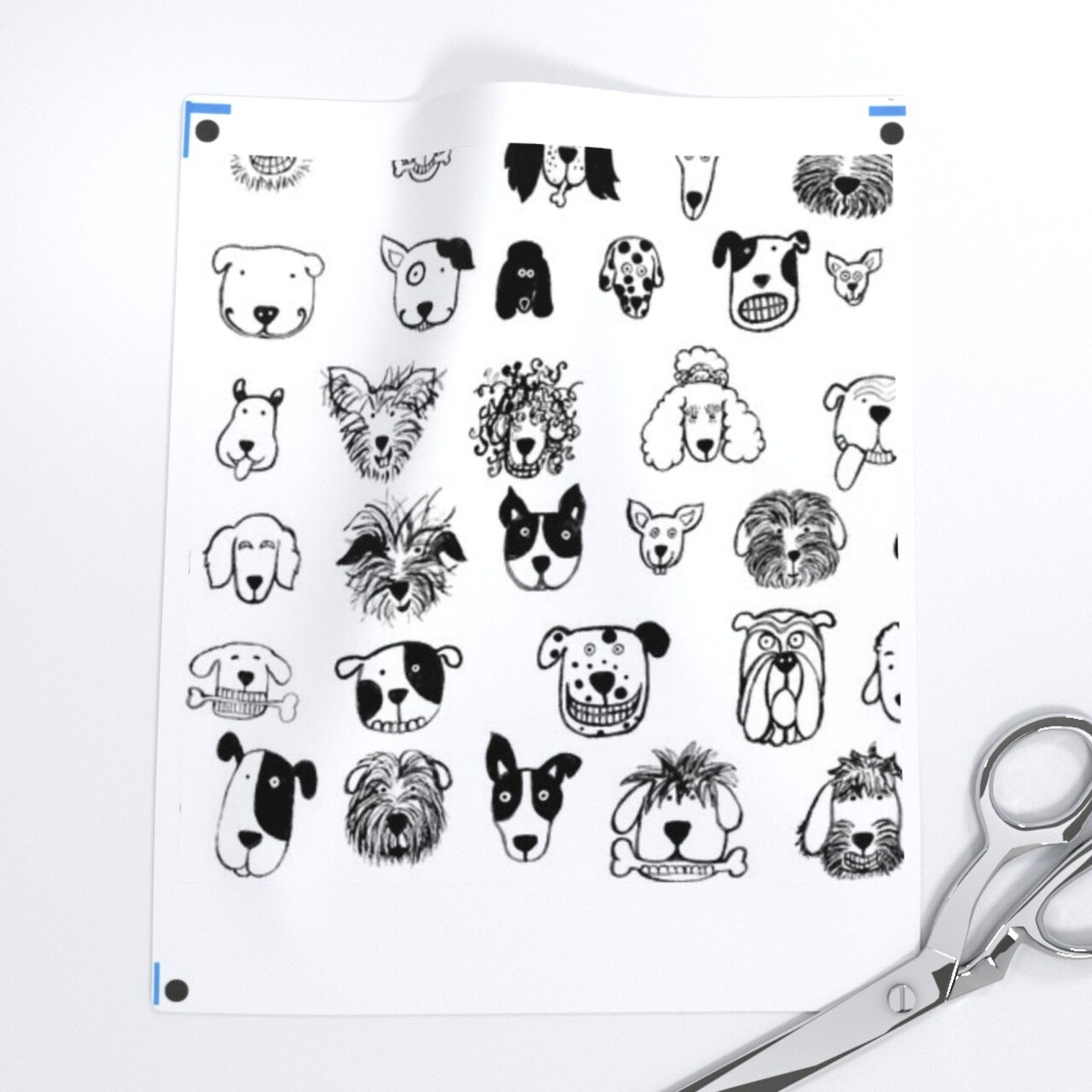 Dog Doodles Black Ink Dogs Happy Faces Whimsical Kids Decor Custom Printed Fabric by Spoonflower Various Fabrics by the Yard or Fat Quarter